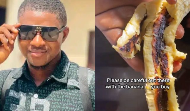 Man shocked after seeing Suspected Charm Inside Banana