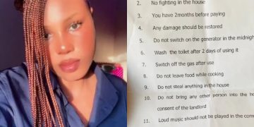 Fans React As Nigerian Lady Shares Landlord’s Outlined Rules