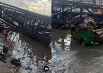 VIDEO: Passengers Injured as Billboard Collapses on Tricycles in Abia