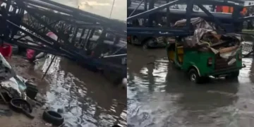 VIDEO: Passengers Injured as Billboard Collapses on Tricycles in Abia