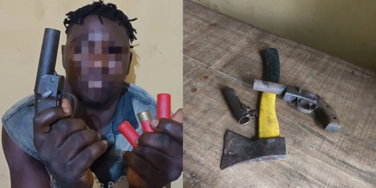 Ogun Police Arrest Suspected Eiye Cult Member, Recover Two Pistols, Ammunition and Battle Axe